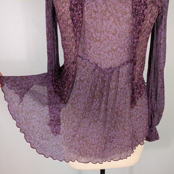 Y2K Cabi Silk Top M Pink Purple Fairy Whimsigoth Vintage Gauze Crinkle Boho - Picture 5 of 11